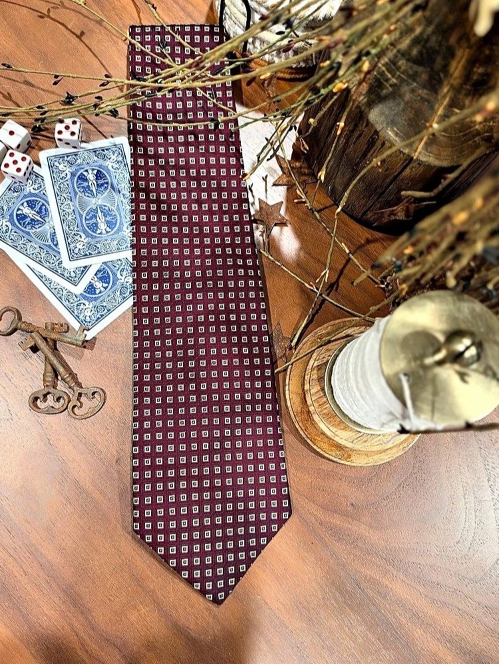 Polo by Ralph Lauren Geometric Silk Tie in Burgundy & White Like New